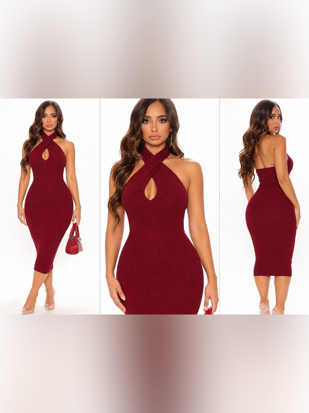 Fashion Nova Manchester By The Sea Burgundy Midi Dress Size S NWT